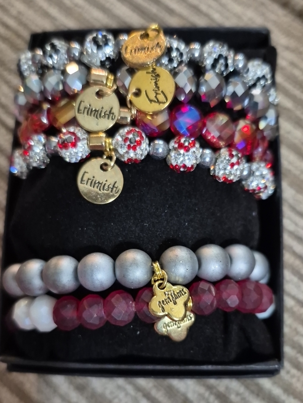 4 Erimish Red, Silver, Black & Gold Bracelets with 2 Erimish Kids Gem Jams